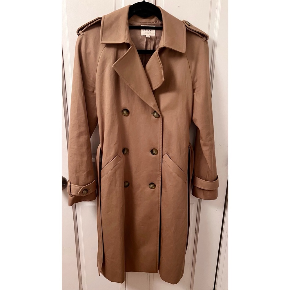 Sezane Classic Double-Breasted Tan Trench Coat